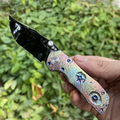 Handmade M398 EDC Folding Knife, Rainbow Anodized Titanium Handle Mirror Polished Blade, Collector Pocket Knife